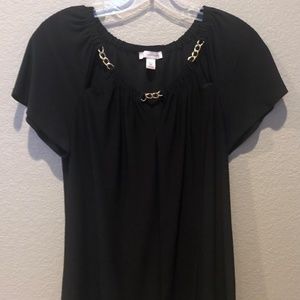 Women's cb Established 1962 Black Chain Link Scoop Neck Top, W/Cut-Outs Size PM